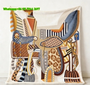 Hermes Teal Geometric Saddle Print Flannel Throw Blanket IMG_5248
